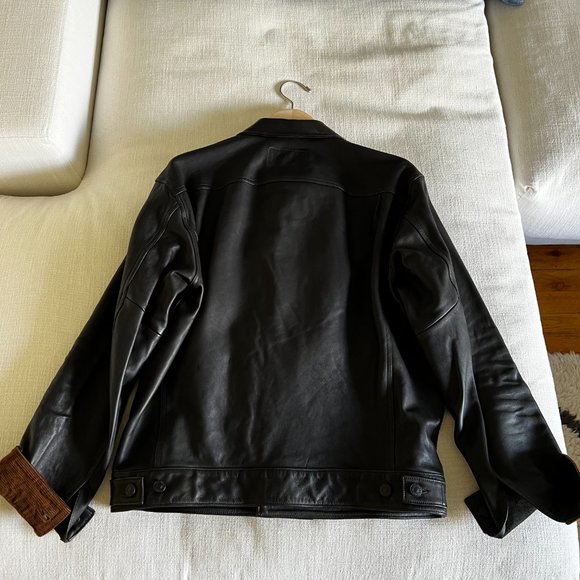 Buck Mason Bruiser Leather Trucker Jacket - Size Medium - Black - Picture 4 of 6